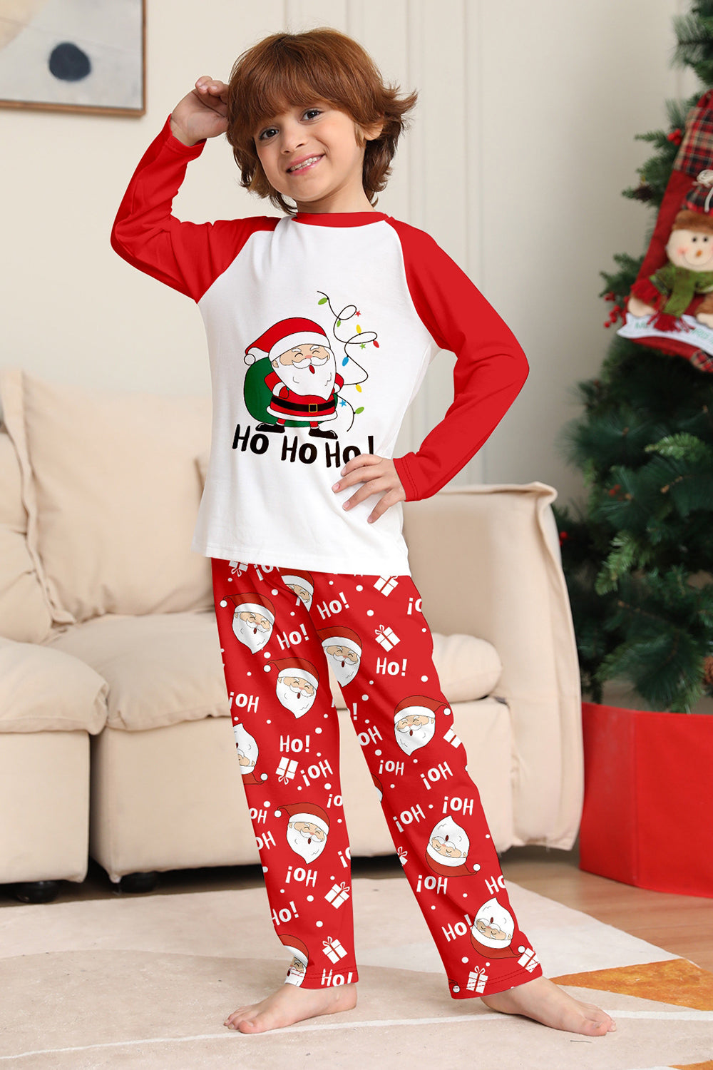 Red Santa Print Christmas Family Matching Pajamas