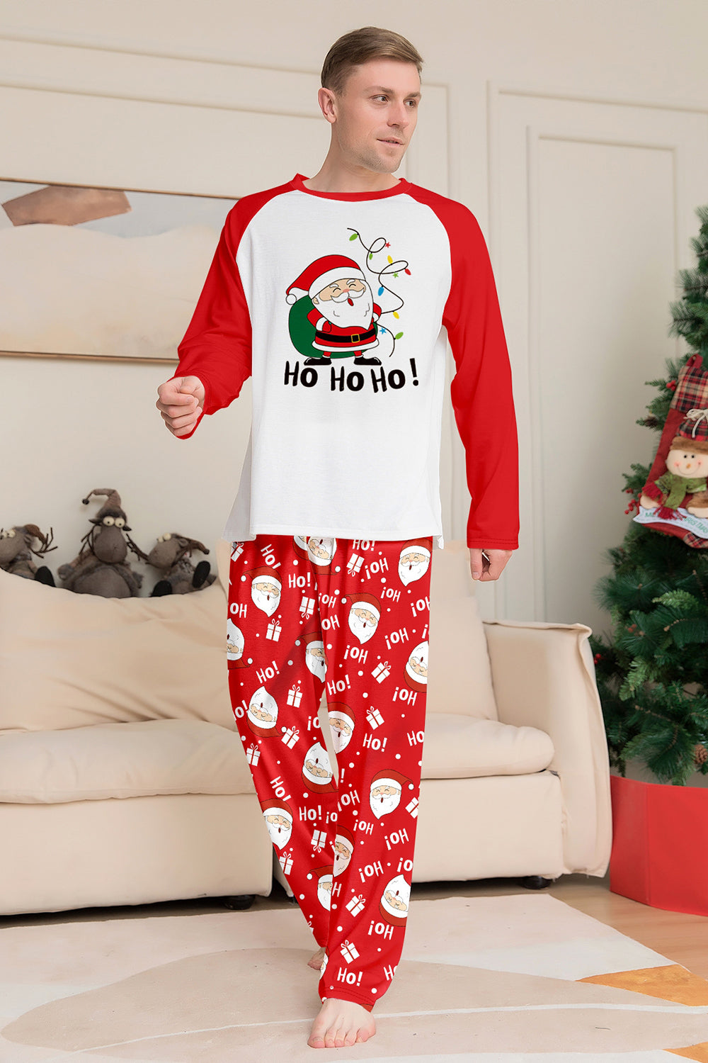 Red Santa Print Christmas Family Matching Pajamas