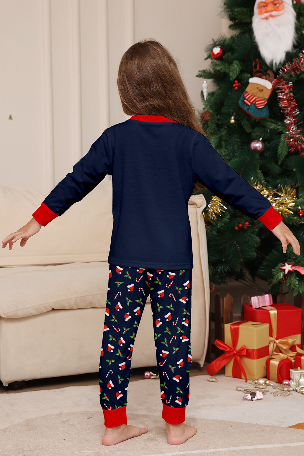 Navy Merry Christmas Print Family Matching Pajamas Set