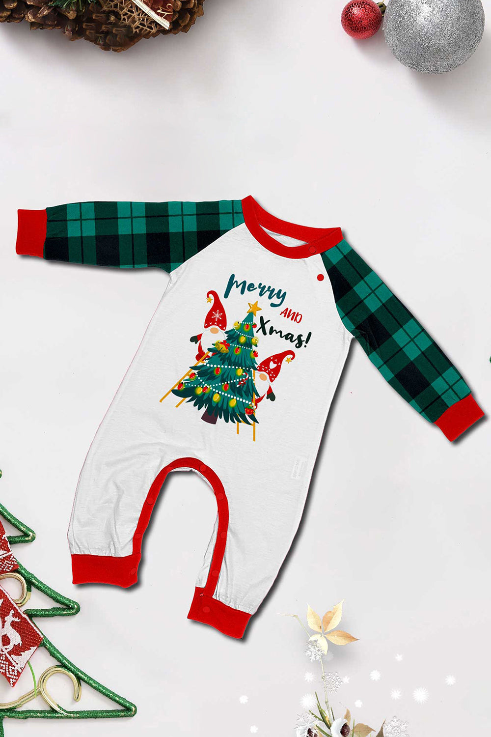 Green Merry Christmas Plaid Print Family Matching Pajamas Set