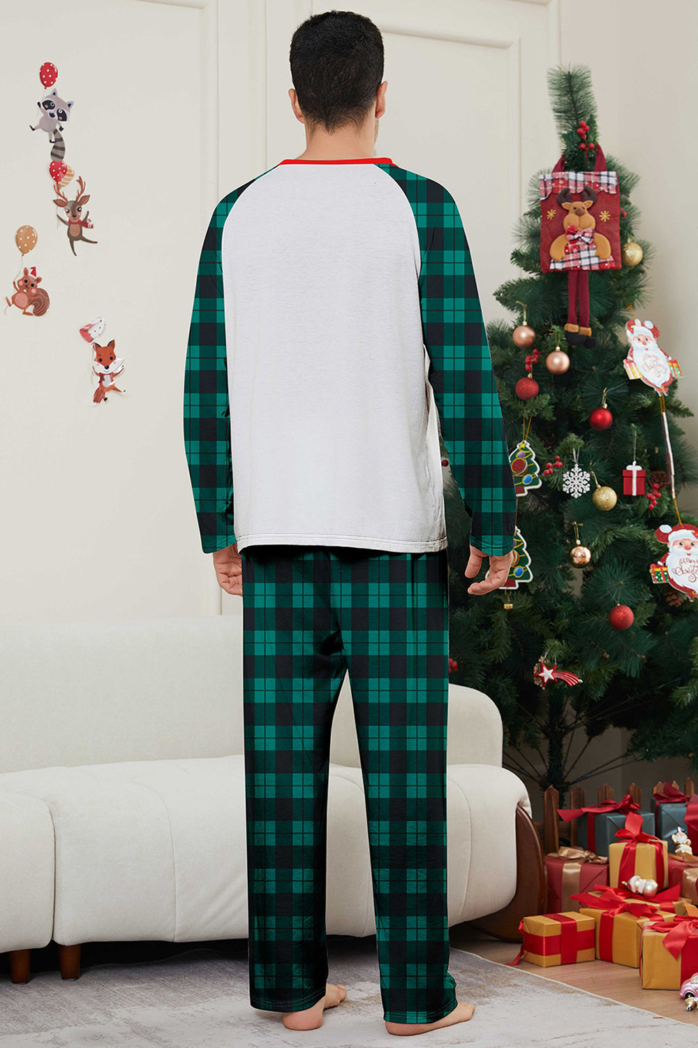 Green Merry Christmas Plaid Print Family Matching Pajamas Set