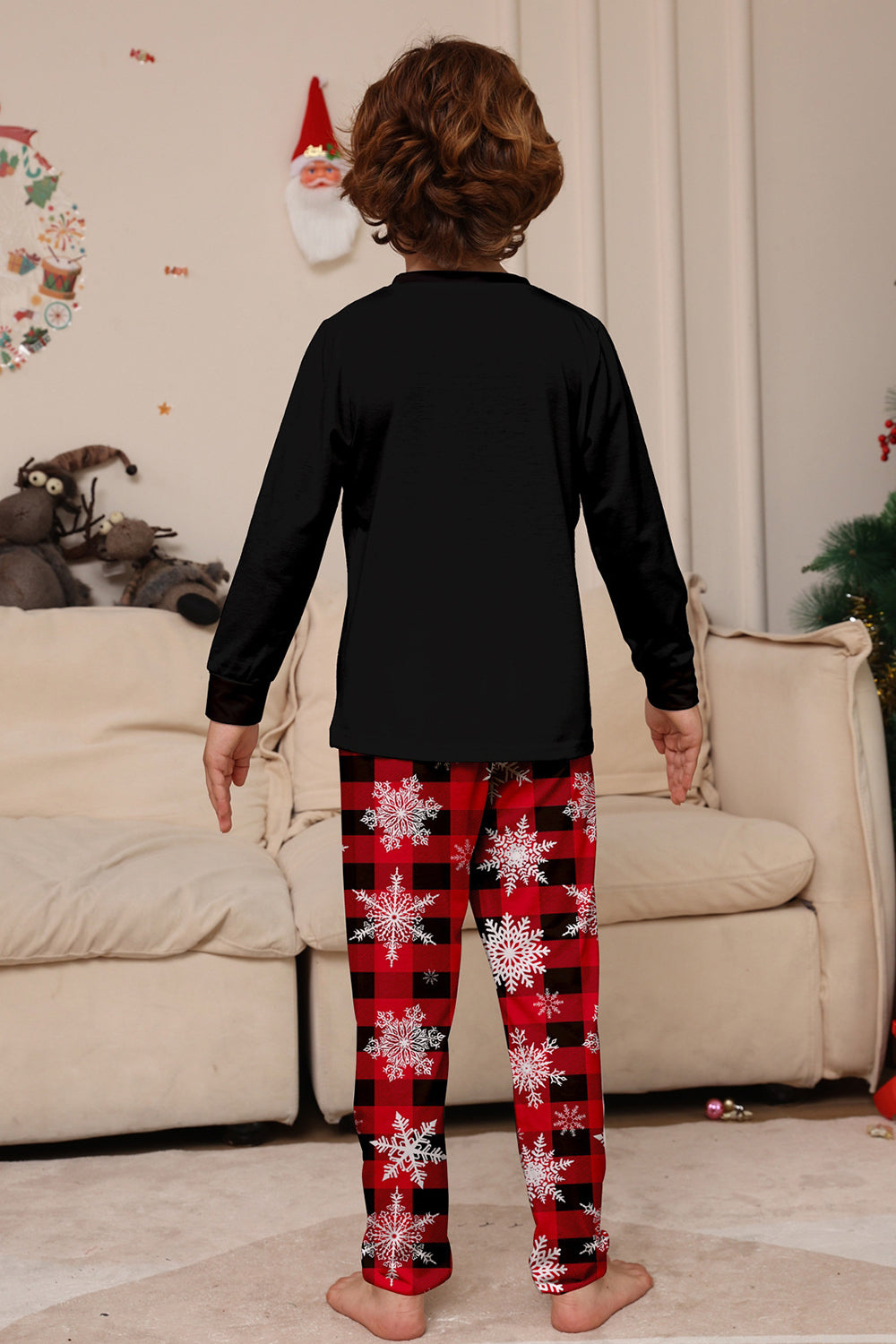 Ensemble de pyjamas de Noël assortis pour toute la famille, imprimé de rennes et de flocons de neige, noir et rouge