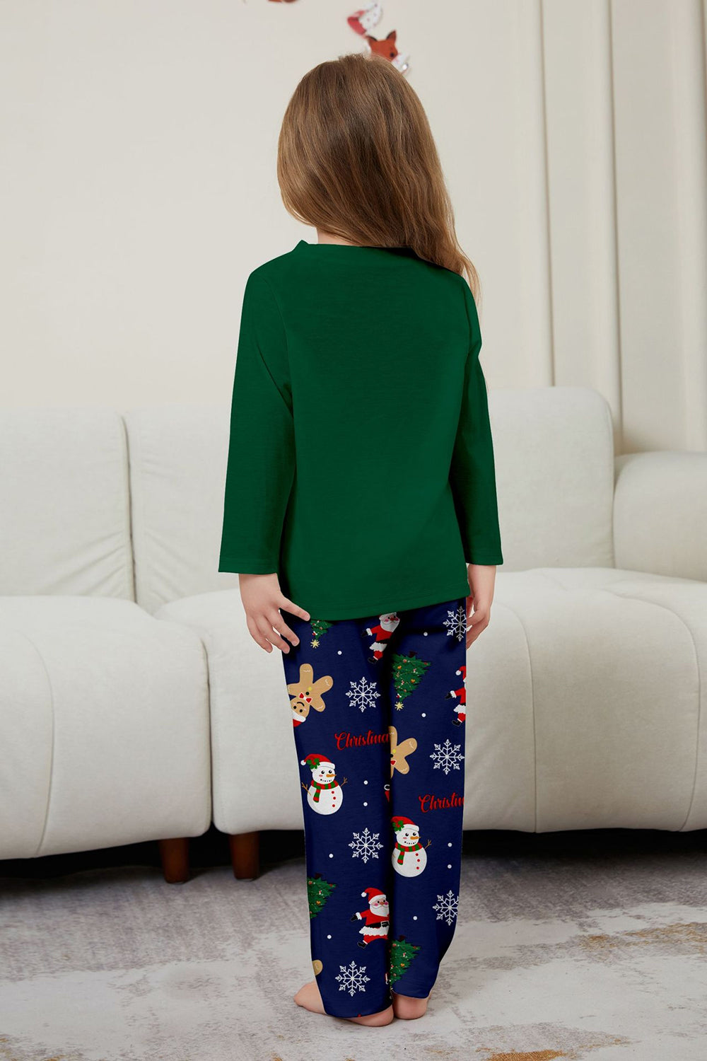 Green Blue Tree Print Long-Sleeve Christmas Family Matching Pajamas