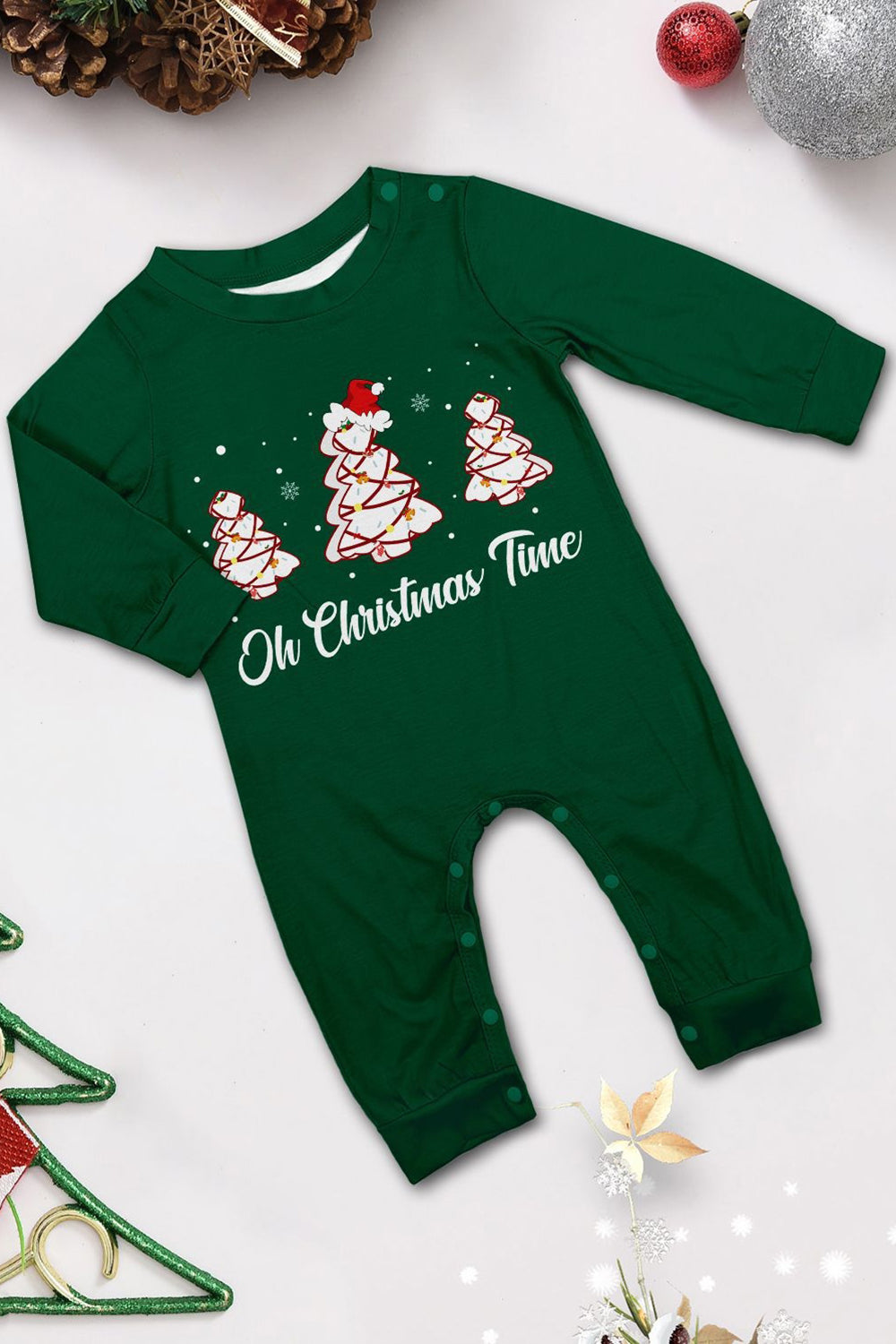 Green Blue Tree Print Long-Sleeve Christmas Family Matching Pajamas