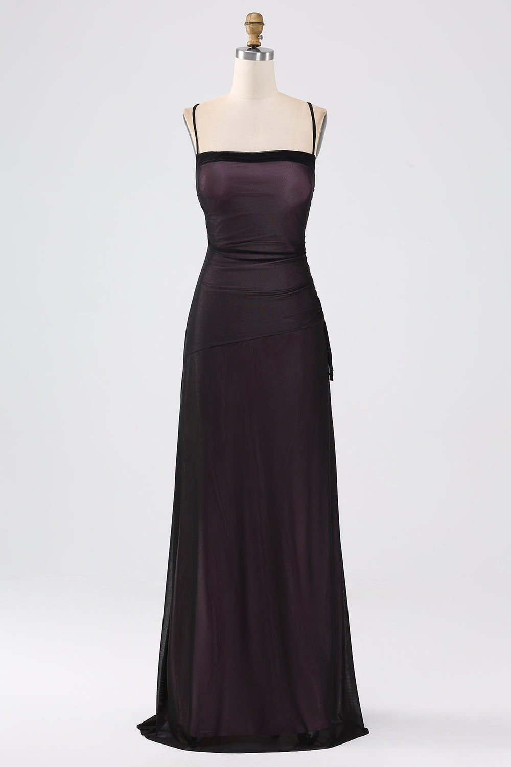 Robe de soirée longue de mariage sirène noire et bleue à bretelles spaghetti avec fente