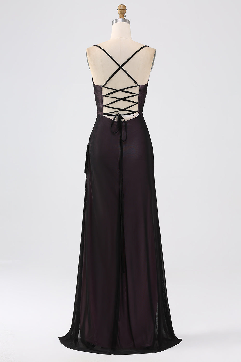 Robe de soirée longue de mariage sirène noire et bleue à bretelles spaghetti avec fente