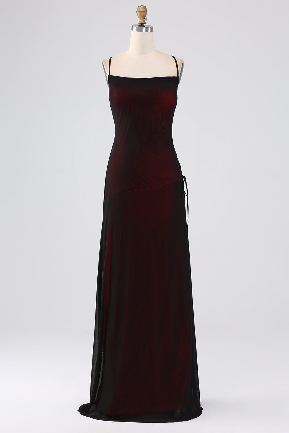 Robe de soirée longue de mariage sirène noire et bleue à bretelles spaghetti avec fente