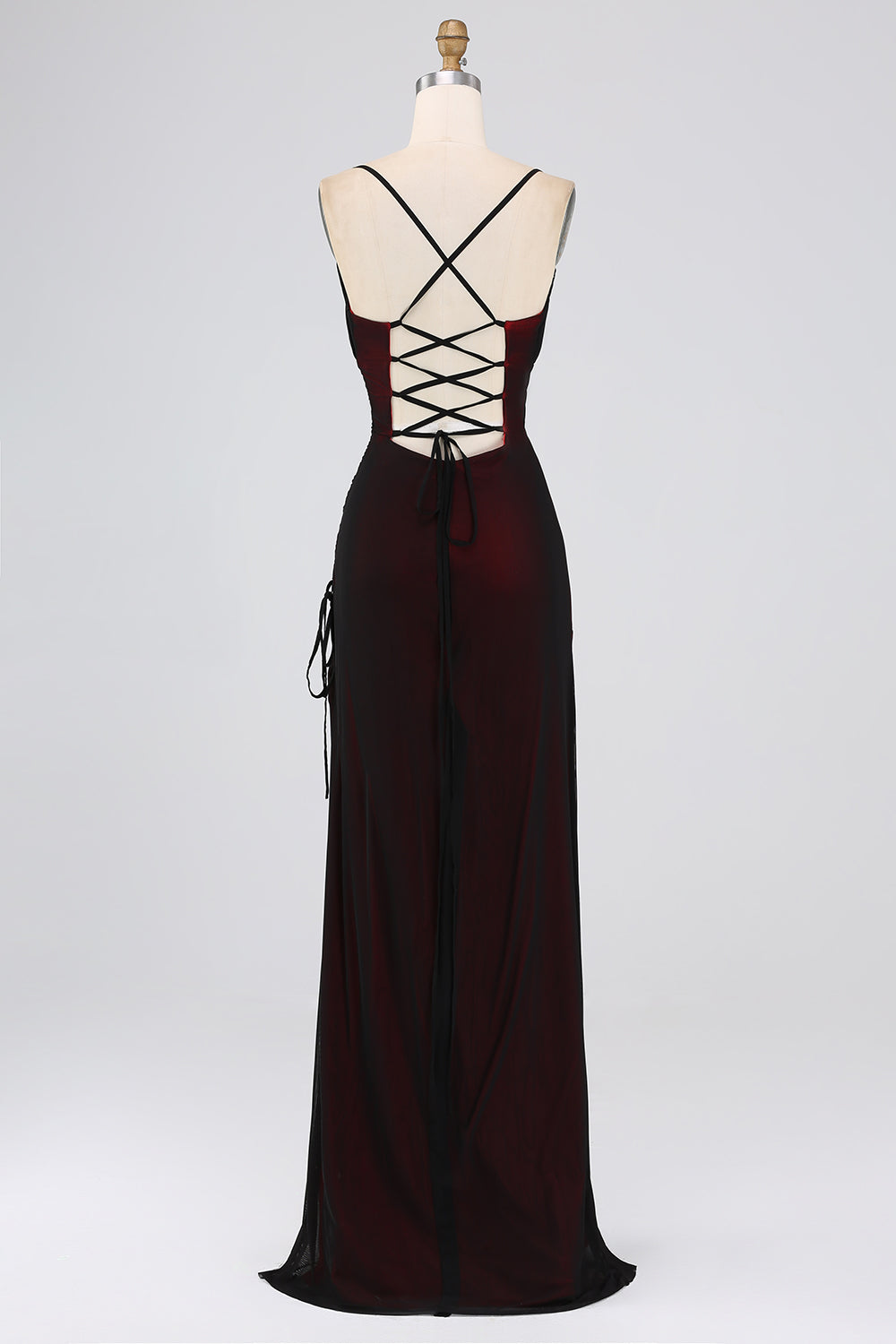 Robe de soirée longue de mariage sirène noire et bleue à bretelles spaghetti avec fente