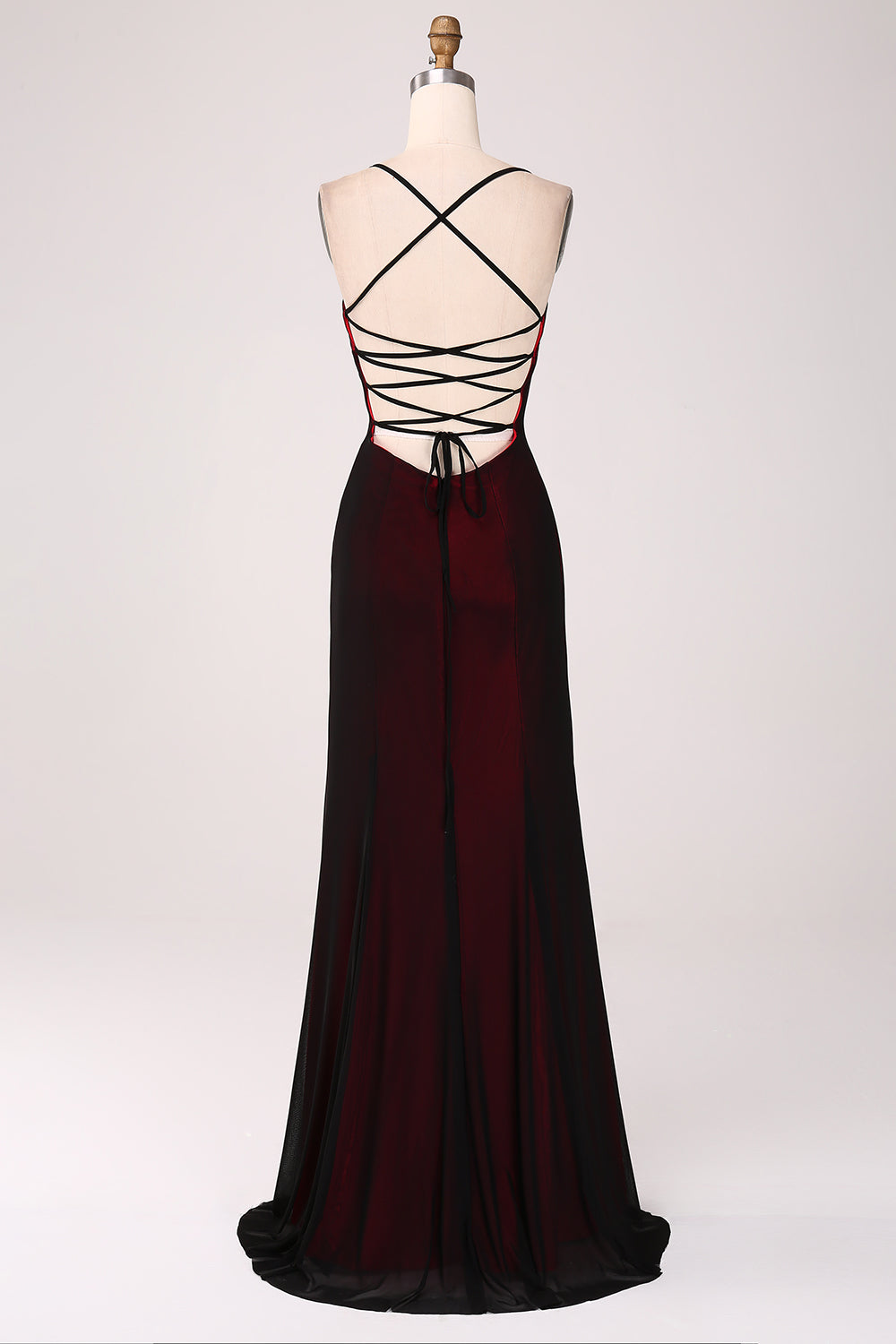 Robe de demoiselle d'honneur noire et rouge fourreau avec dos lacé