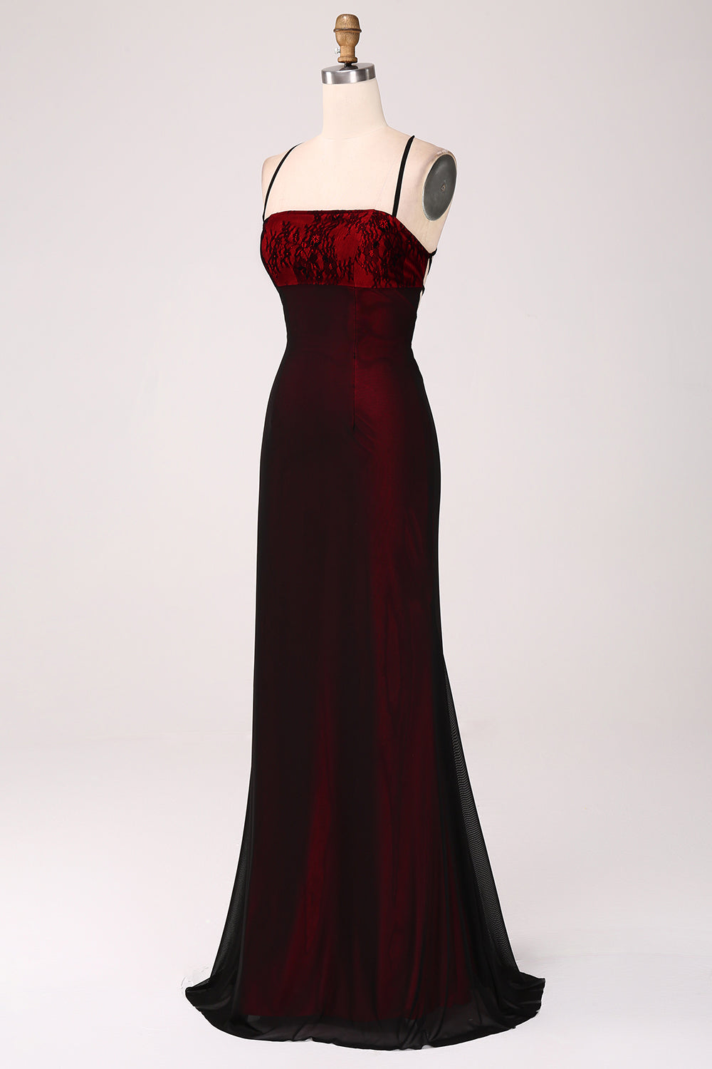 Robe de demoiselle d'honneur noire et rouge fourreau avec dos lacé