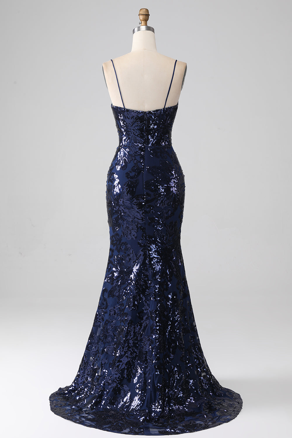 Robe de bal sirène à sequins scintillants, fines bretelles et fente