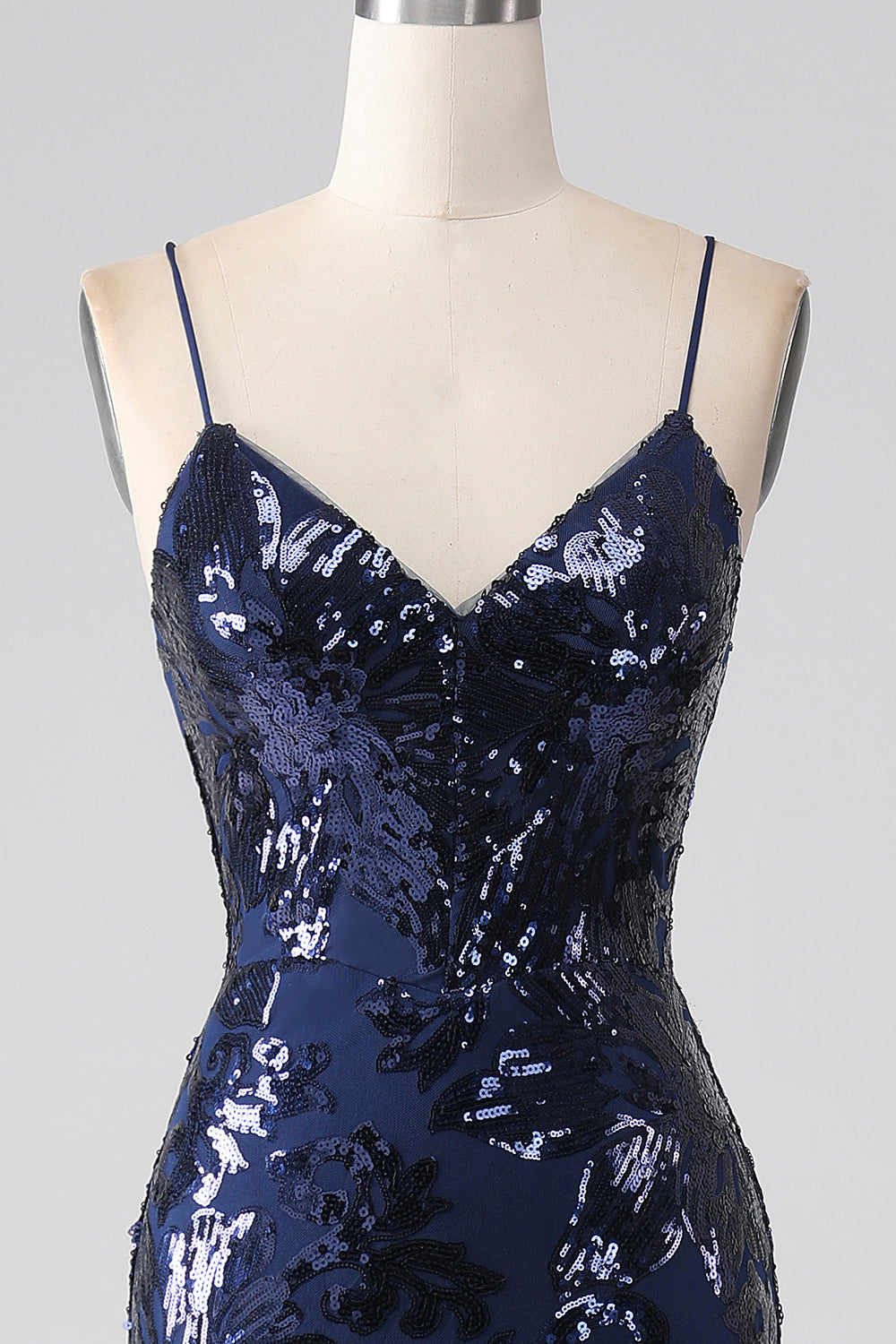 Robe de bal sirène à sequins scintillants, fines bretelles et fente