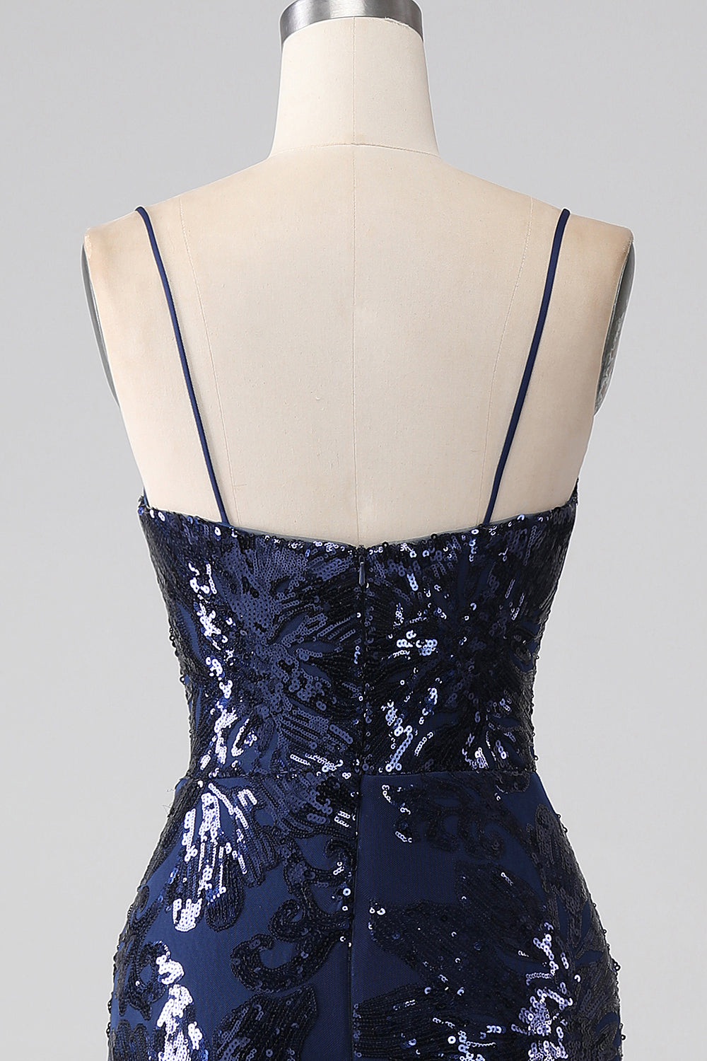 Robe de bal sirène à sequins scintillants, fines bretelles et fente