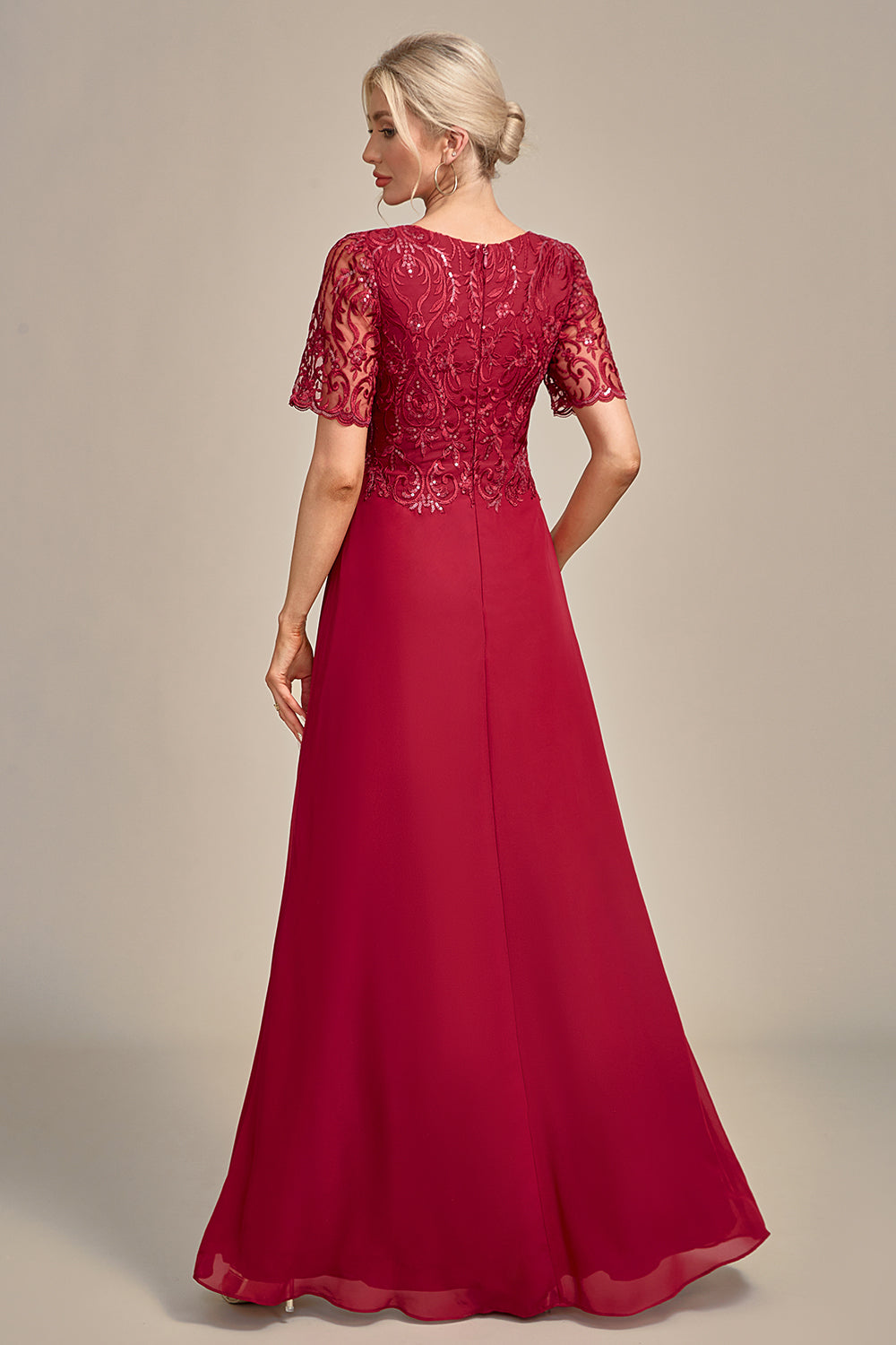 Robe de chœur longue à encolure ronde et ligne A bordeaux avec paillettes