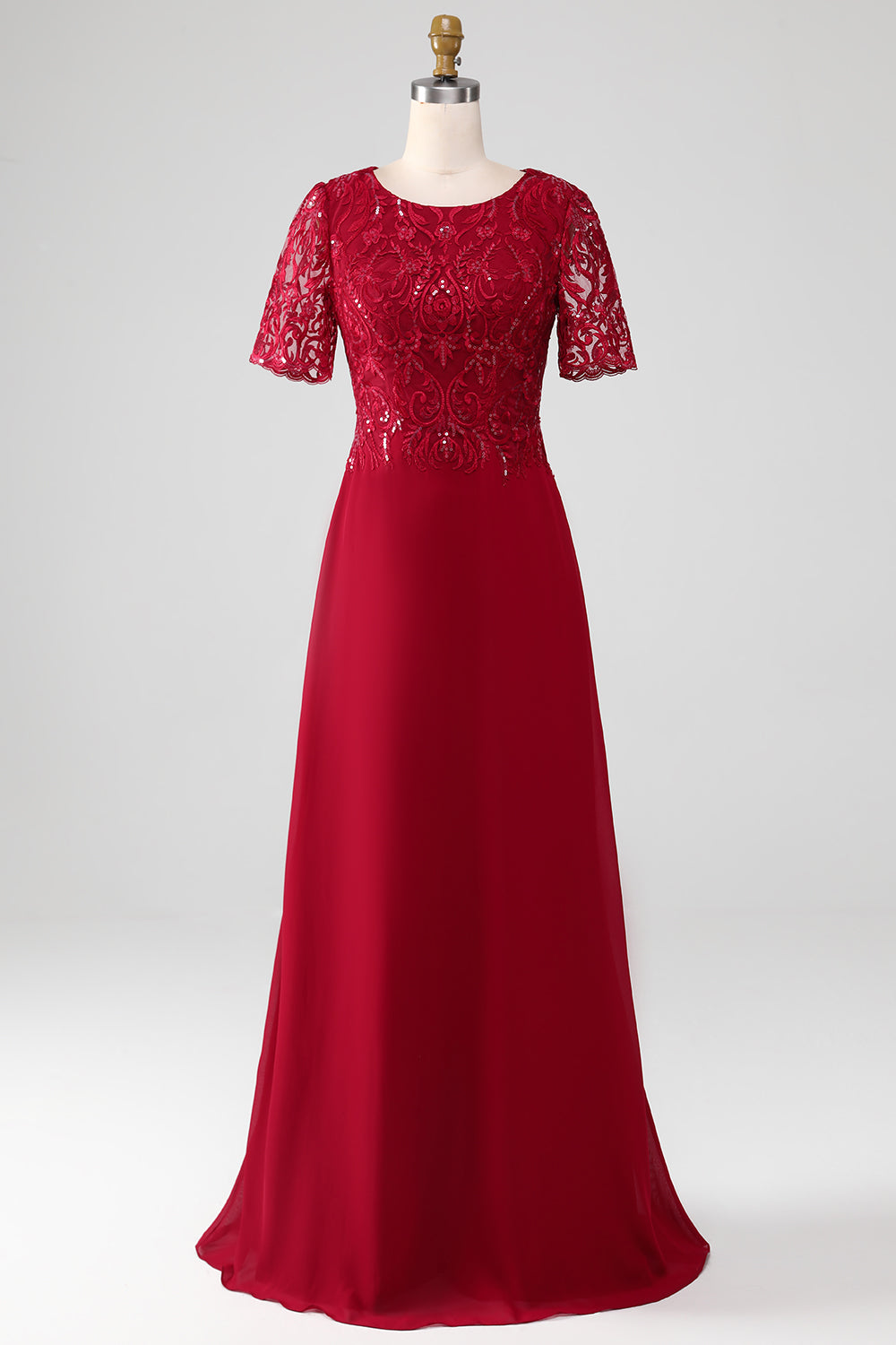 Robe de chœur longue à encolure ronde et ligne A bordeaux avec paillettes