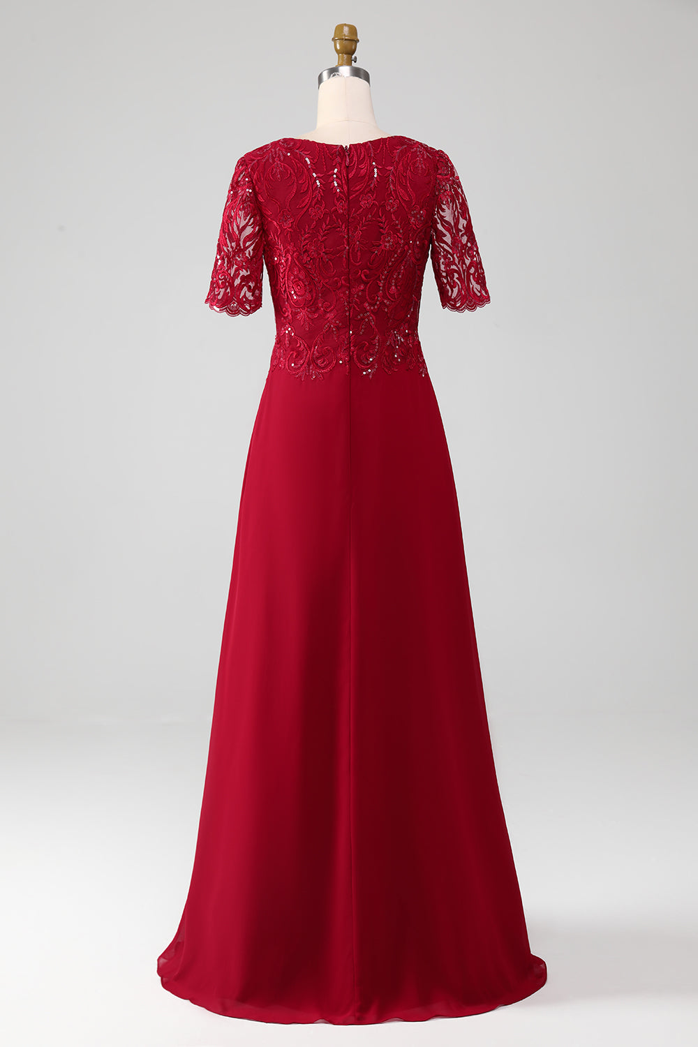 Robe de chœur longue à encolure ronde et ligne A bordeaux avec paillettes