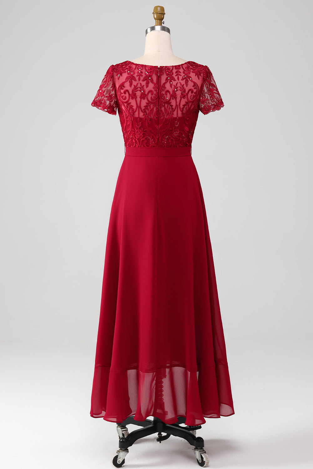 Burgundy Asymmetrical Sparkly Sequin Mother of the Bride Dress with Appliques