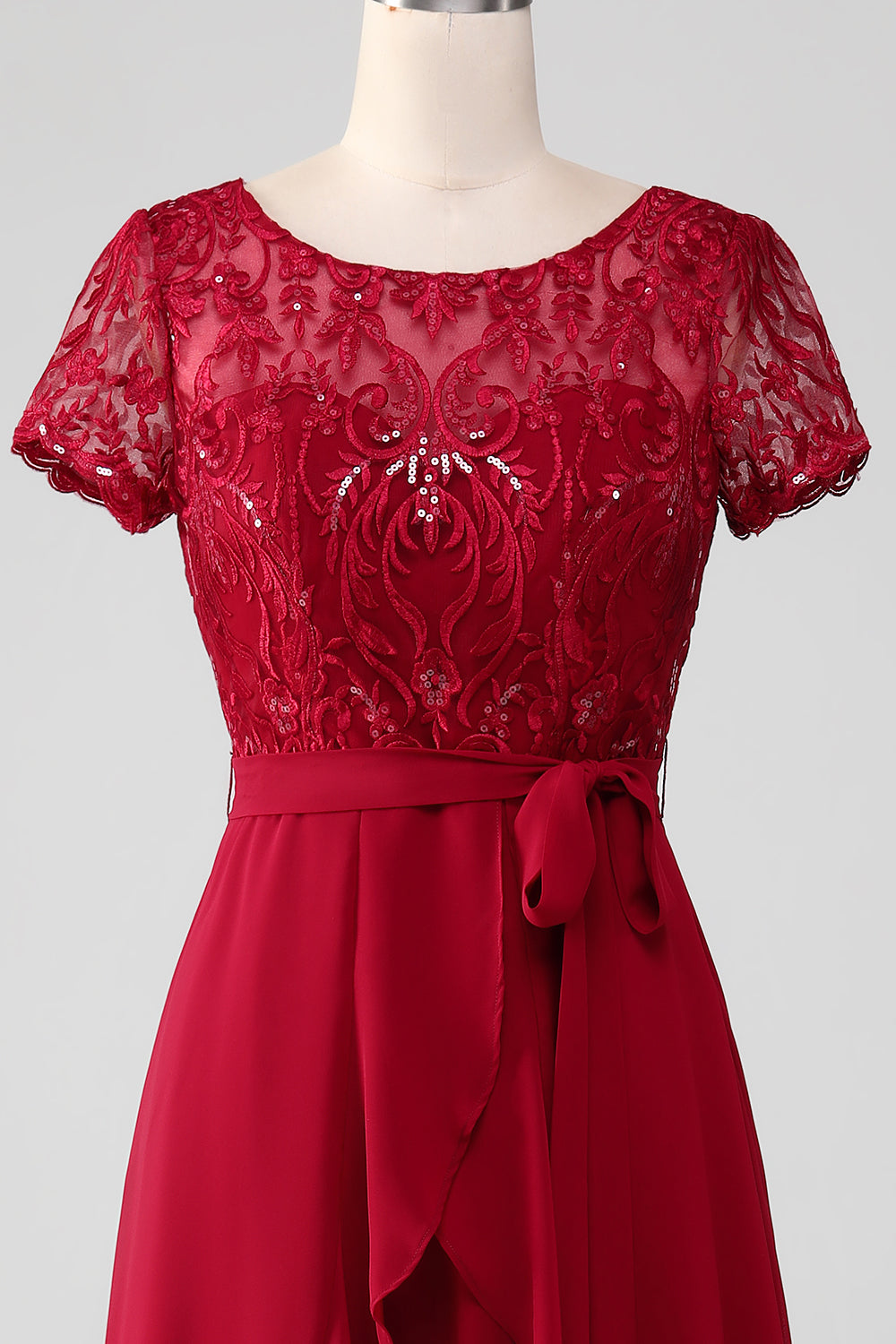 Burgundy Asymmetrical Sparkly Sequin Mother of the Bride Dress with Appliques