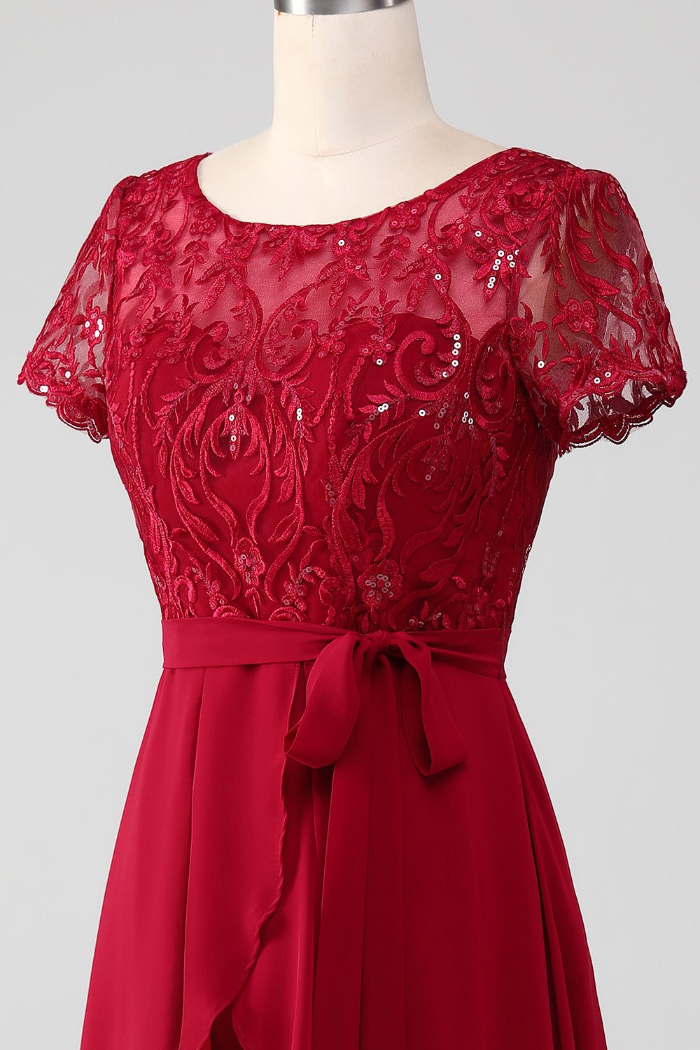 Burgundy Asymmetrical Sparkly Sequin Mother of the Bride Dress with Appliques