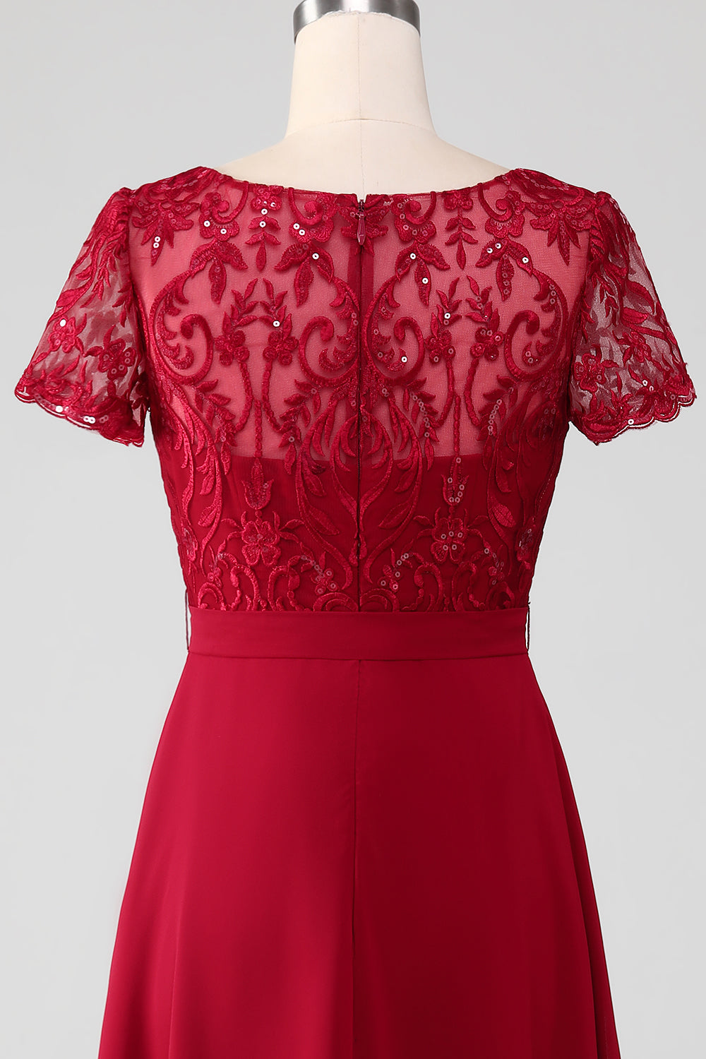Burgundy Asymmetrical Sparkly Sequin Mother of the Bride Dress with Appliques