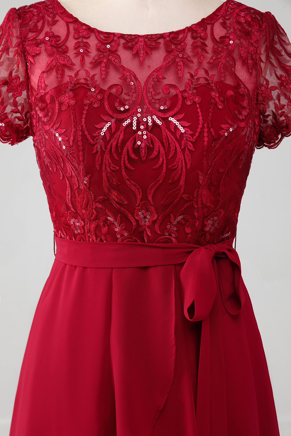 Burgundy Asymmetrical Sparkly Sequin Mother of the Bride Dress with Appliques
