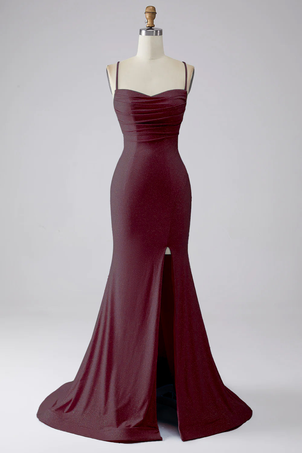 Robe de bal sirène fendue bleu clair à paillettes