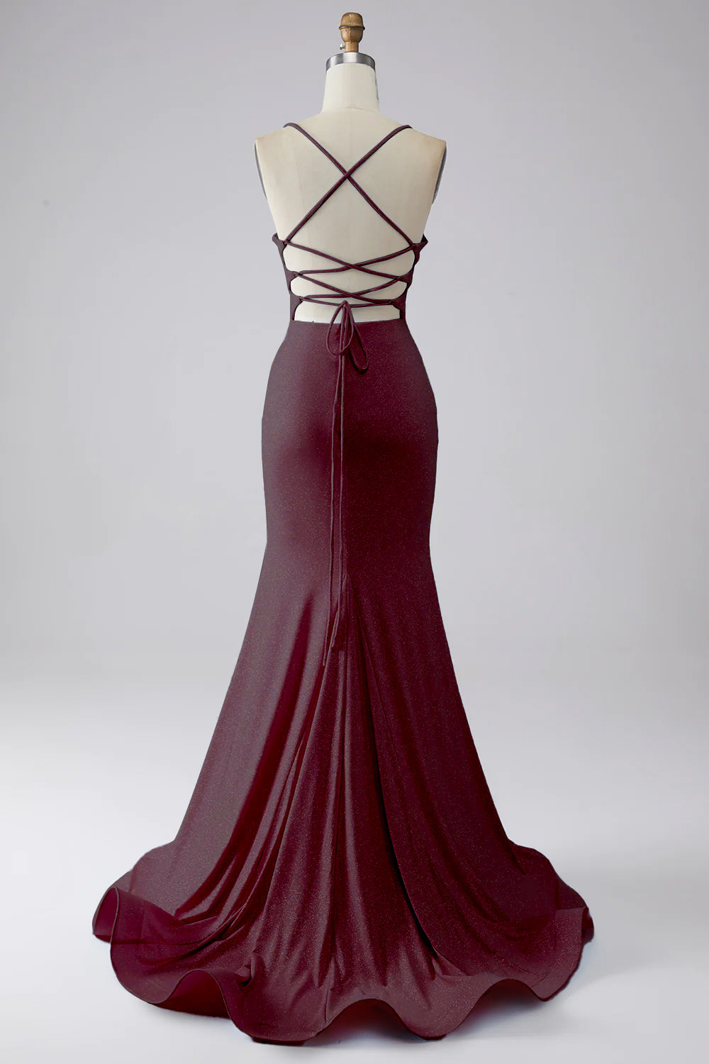 Robe de bal sirène fendue bleu clair à paillettes