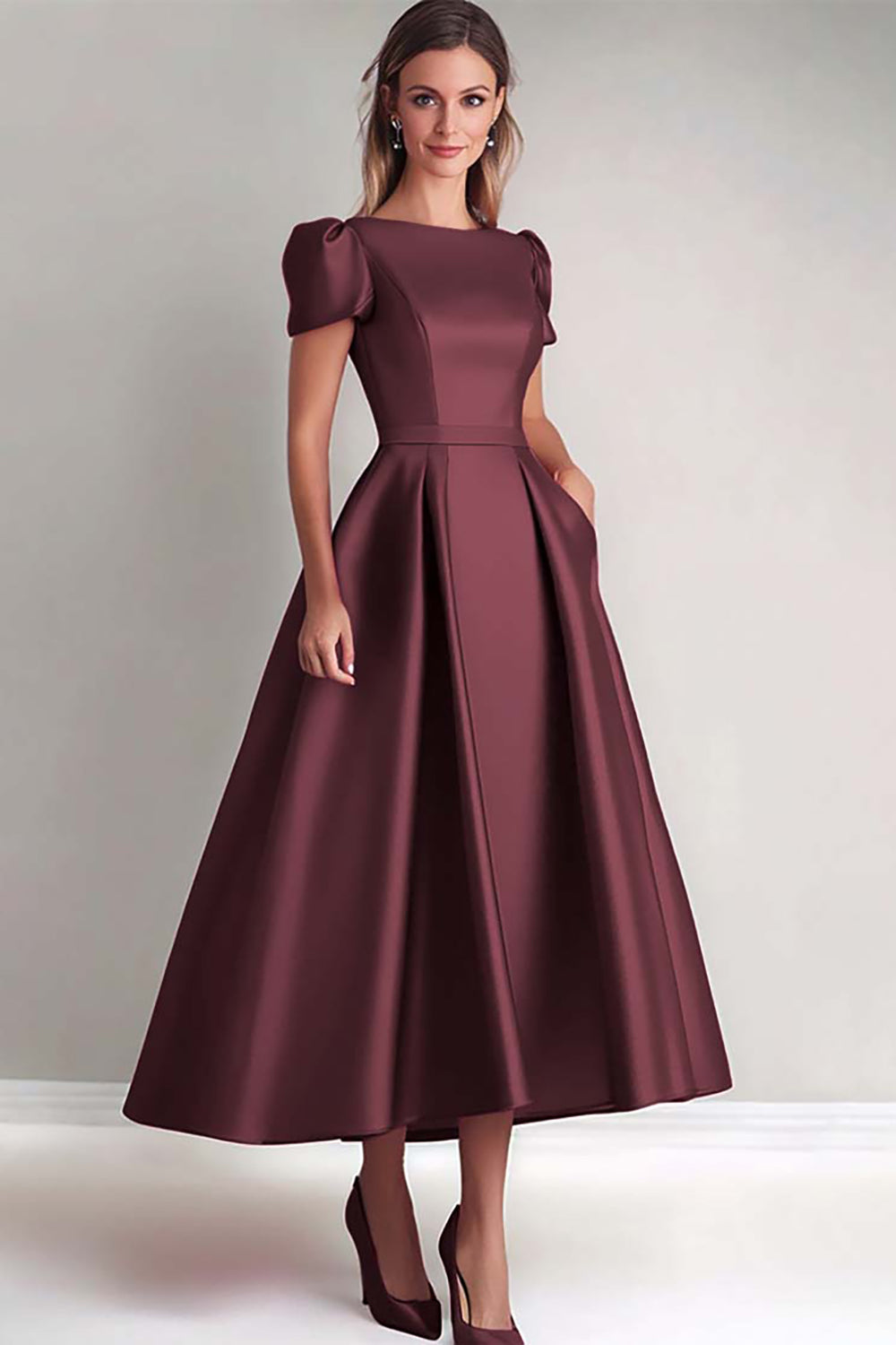 Fuchsia A-Line Dress with Puffy Sleeves for the Godmother
