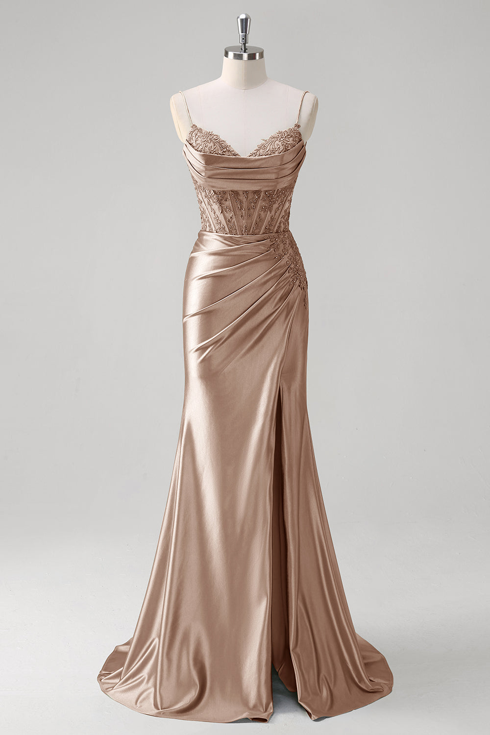 Robe de bal bustier plissée coupe sirène vert émeraude à fines bretelles