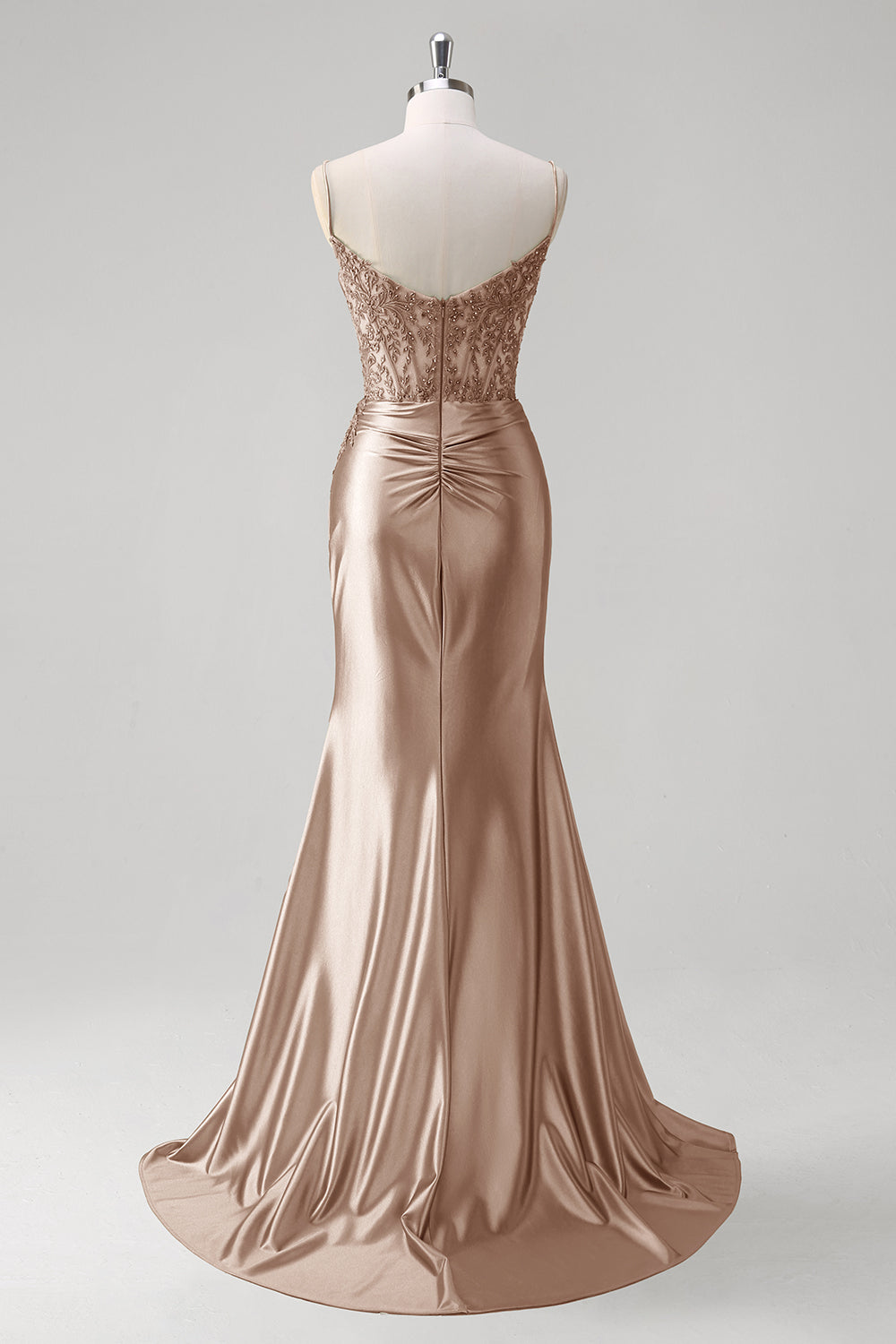 Robe de bal bustier plissée coupe sirène vert émeraude à fines bretelles