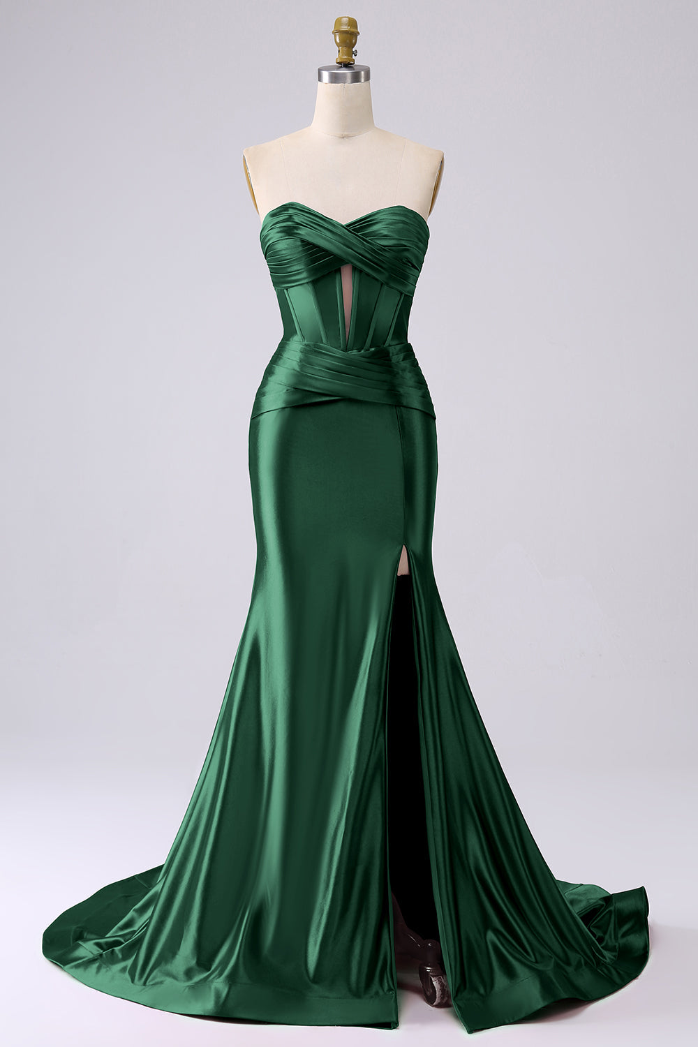 Robe de bal longue corsetée cœur sirène fuchsia pailletée avec fente