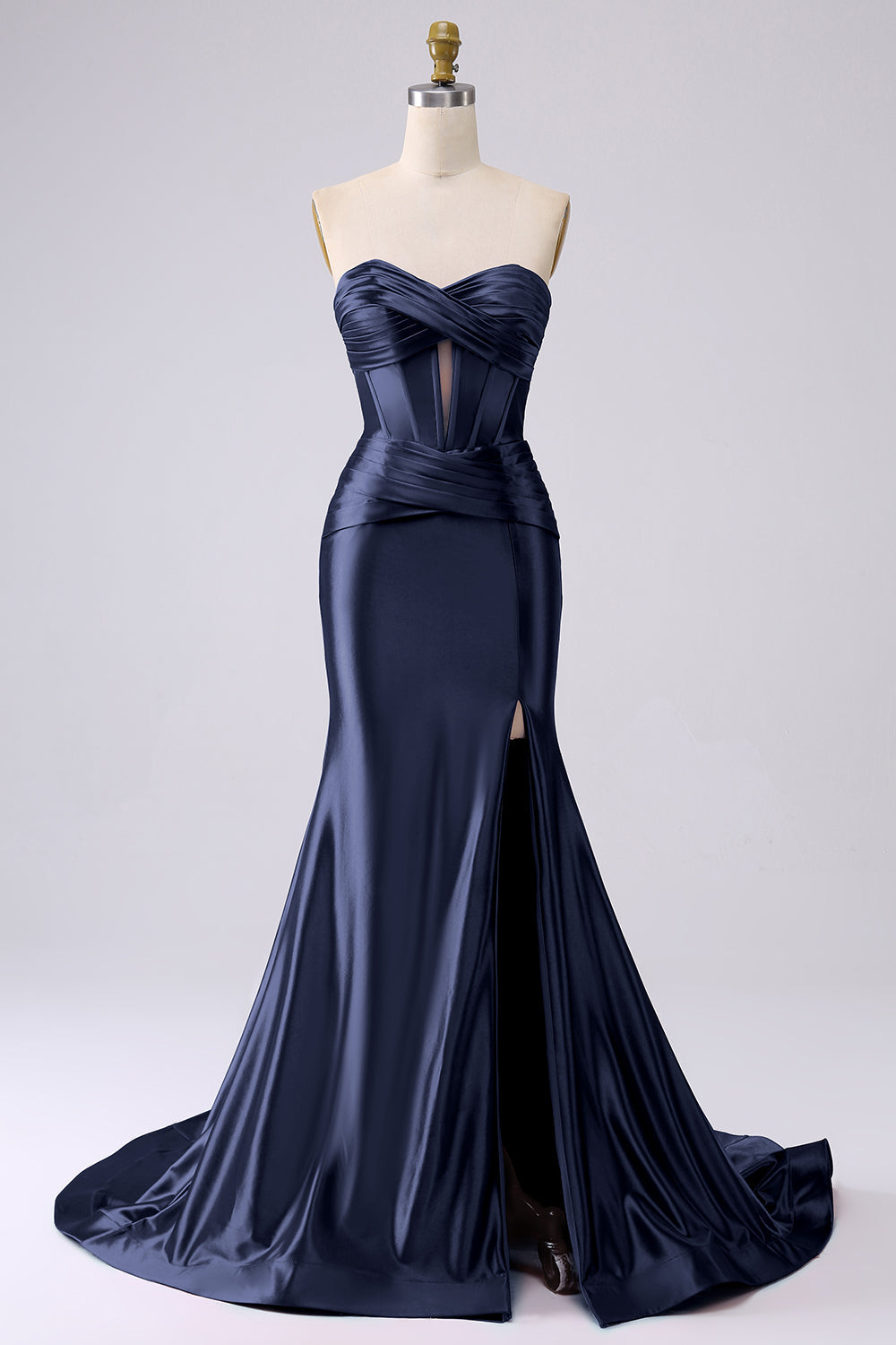 Robe de bal longue corsetée cœur sirène fuchsia pailletée avec fente