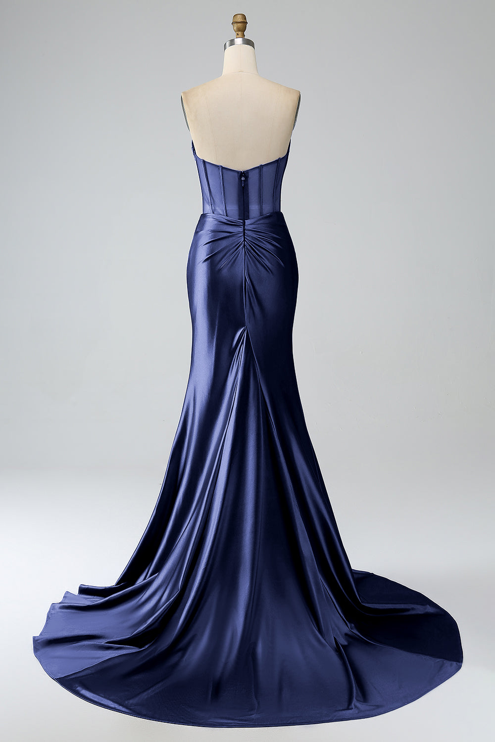 Robe de bal longue bustier sirène bleu roi avec fente