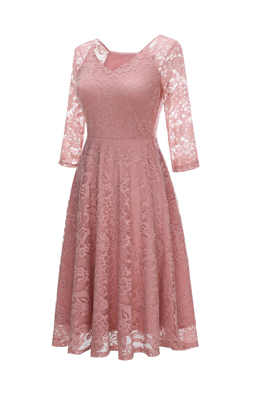 Blush V-Neck 3/4 Sleeves Lace Party Dress