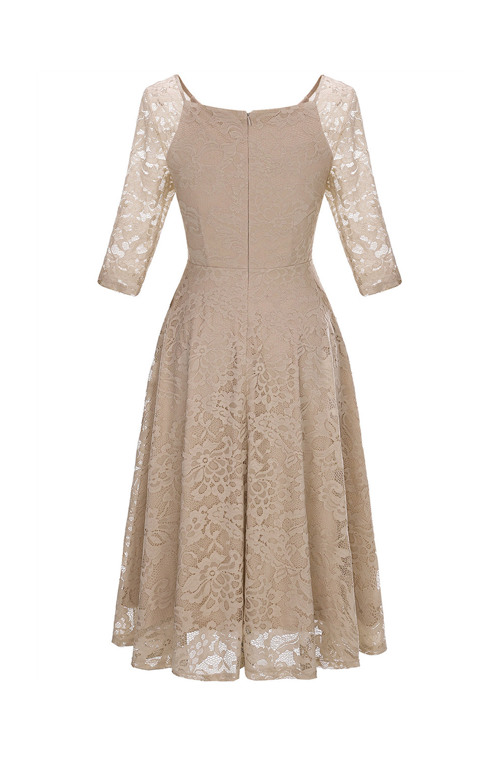 Robe de Soirée en Dentelle à Manches Trois-Quarts Champagne