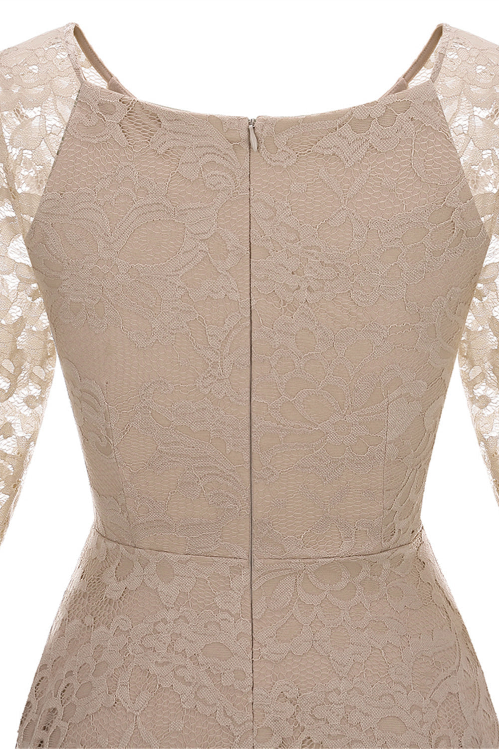 Robe de Soirée en Dentelle à Manches Trois-Quarts Champagne