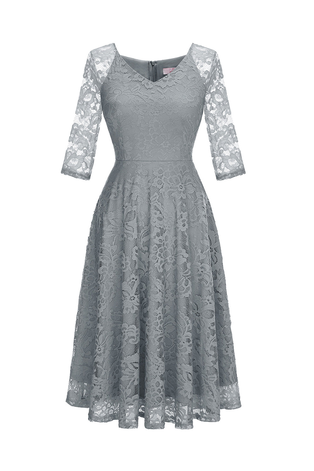 Robe de Soirée en Dentelle à Manches Trois-Quarts Champagne