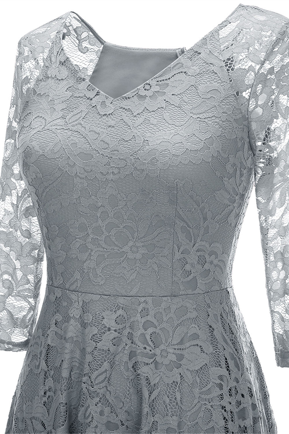 Robe de Soirée en Dentelle à Manches Trois-Quarts Champagne