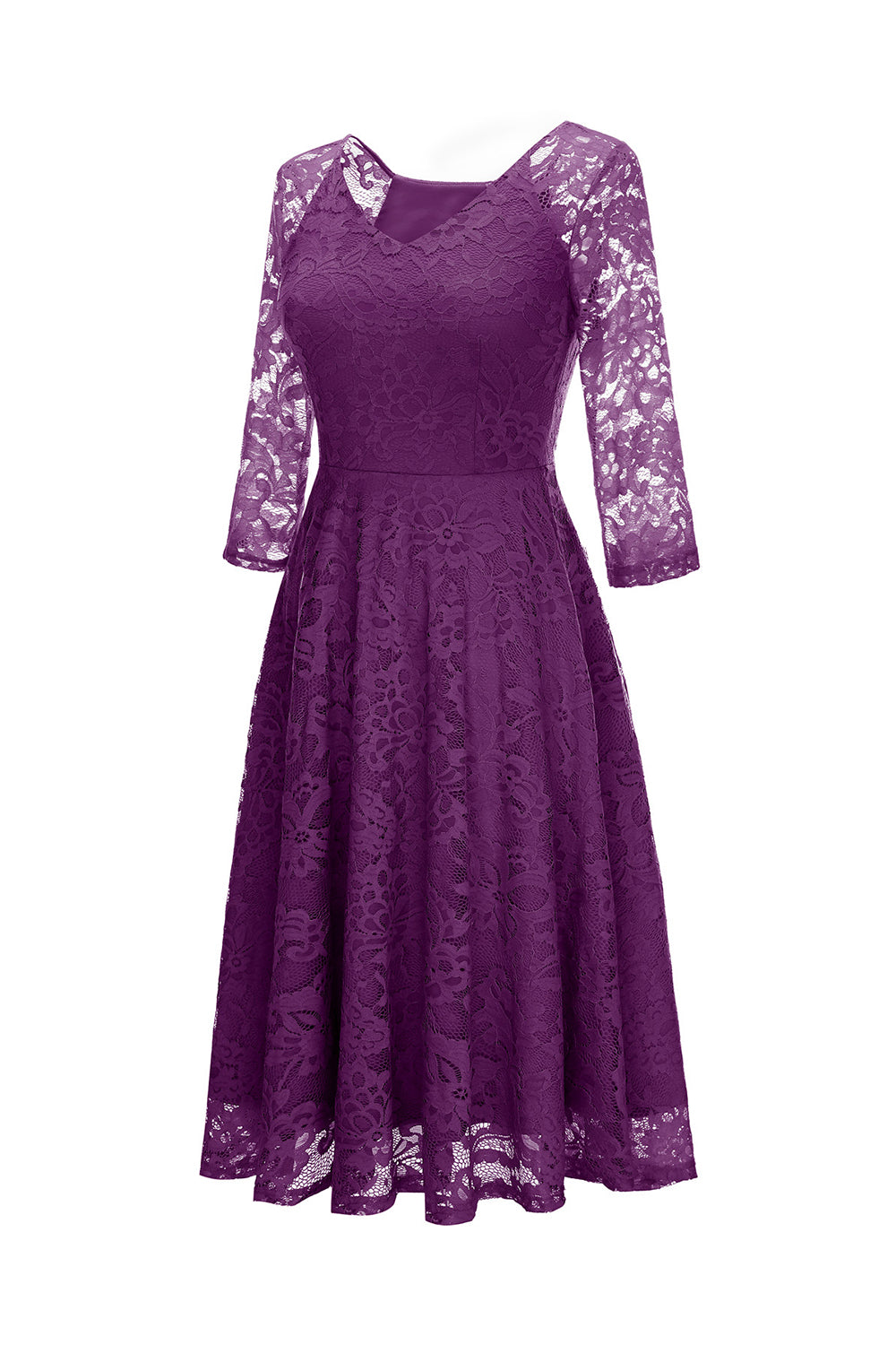 Robe de Soirée en Dentelle à Manches Trois-Quarts Champagne