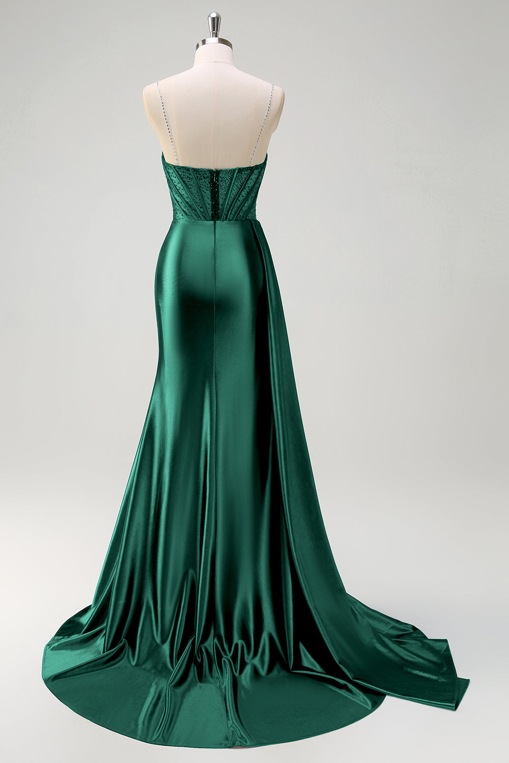 Vestido de Baile Sirena Escote en V con Corset, Entrenador Watteau, Bordado y Abertura