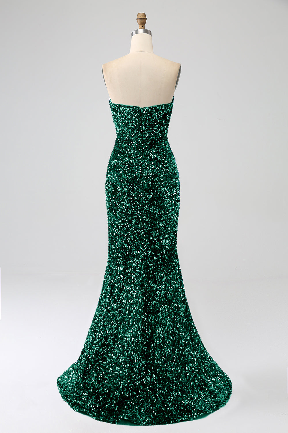 Robe de bal sirène longue rouge sans bretelles à paillettes avec fente