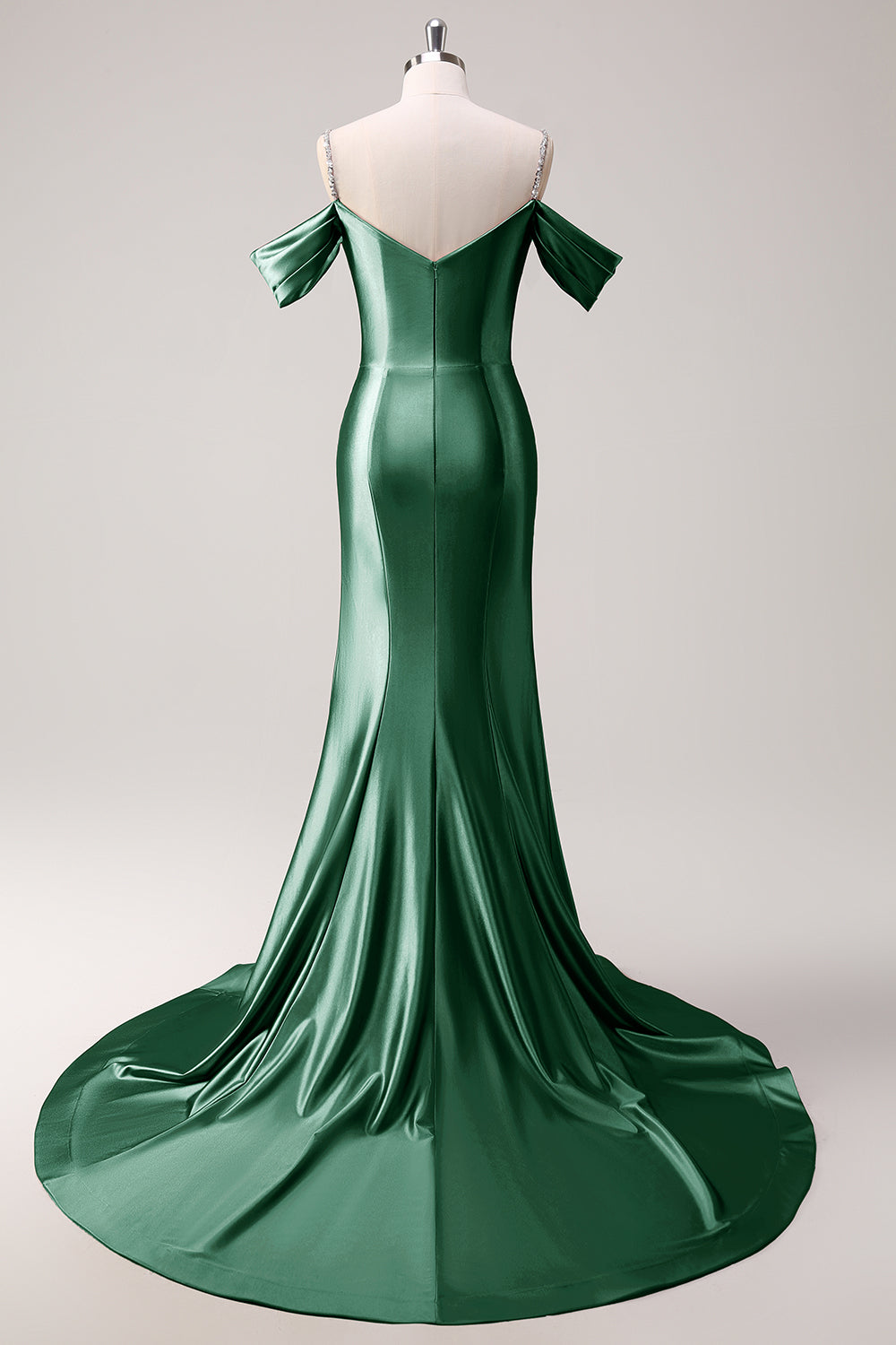 Robe de bal longue en satin froncé à paillettes épaules dénudées sirène dorée scintillante