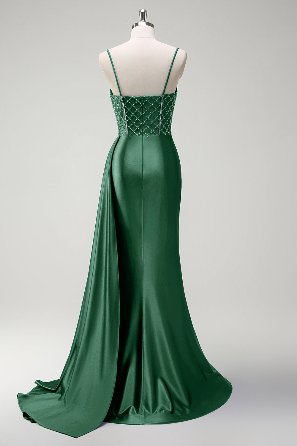 Robe longue de bal en satin plissée avec corset perlé sirène violet scintillant et fente
