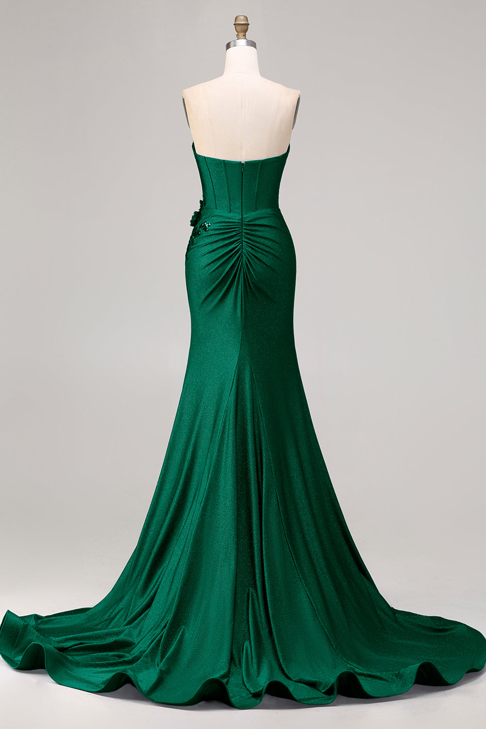 Royal Blue Strapless Mermaid 3D Flowers Beaded Long Prom Dress with Slit