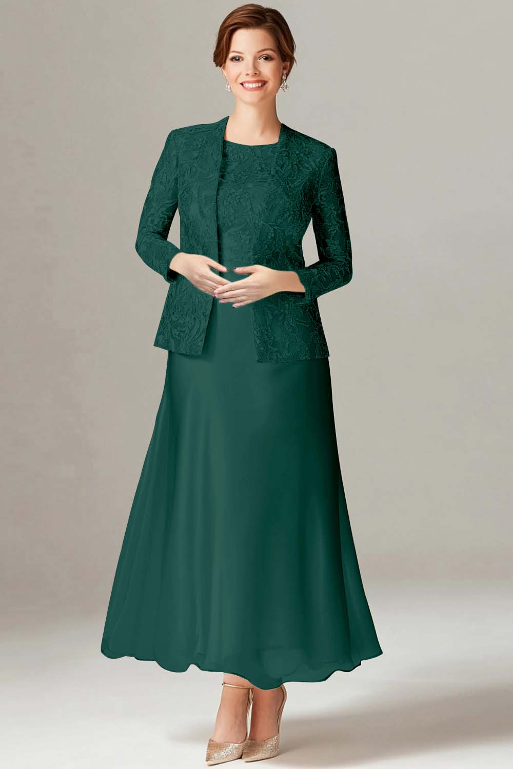 Robe de mariée A-Line 2 pièces en satin couleur champagne