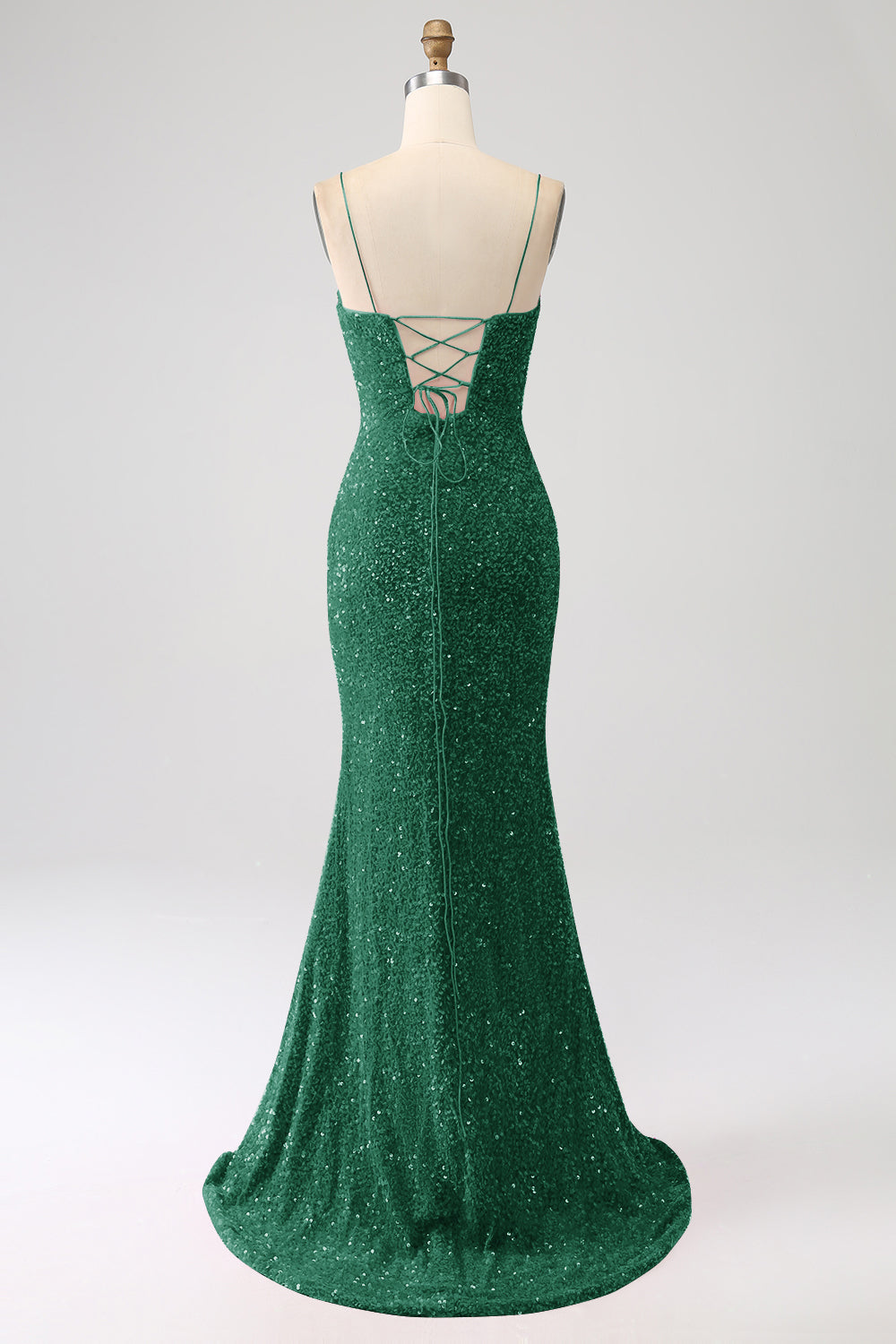 Robe de bal de sirène fuchsia à bretelles spaghetti fendue avec paillettes
