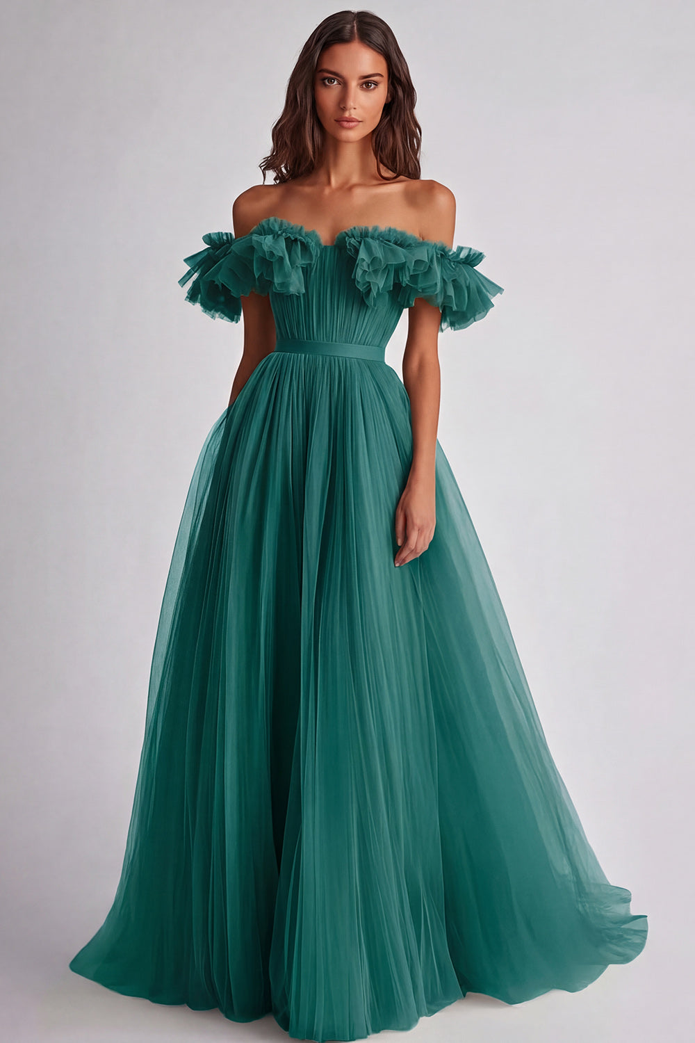 Off the Shoulder A-Line Yellow Long Prom Dress with Ruffles