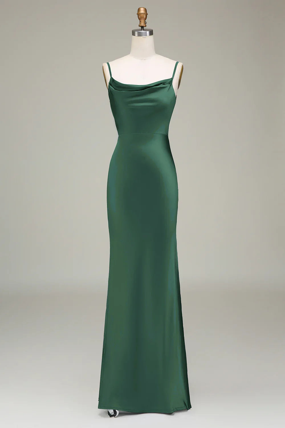 Dusty Blue Sheath Spaghetti Straps Satin Long Bridesmaid Dress