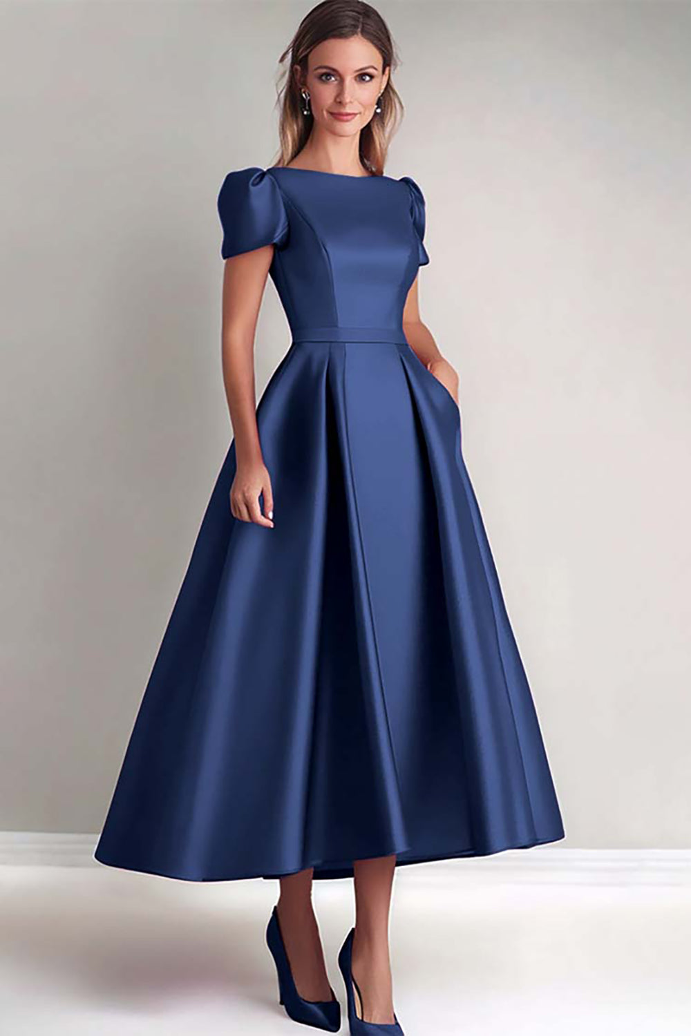 Fuchsia A-Line Dress with Puffy Sleeves for the Godmother