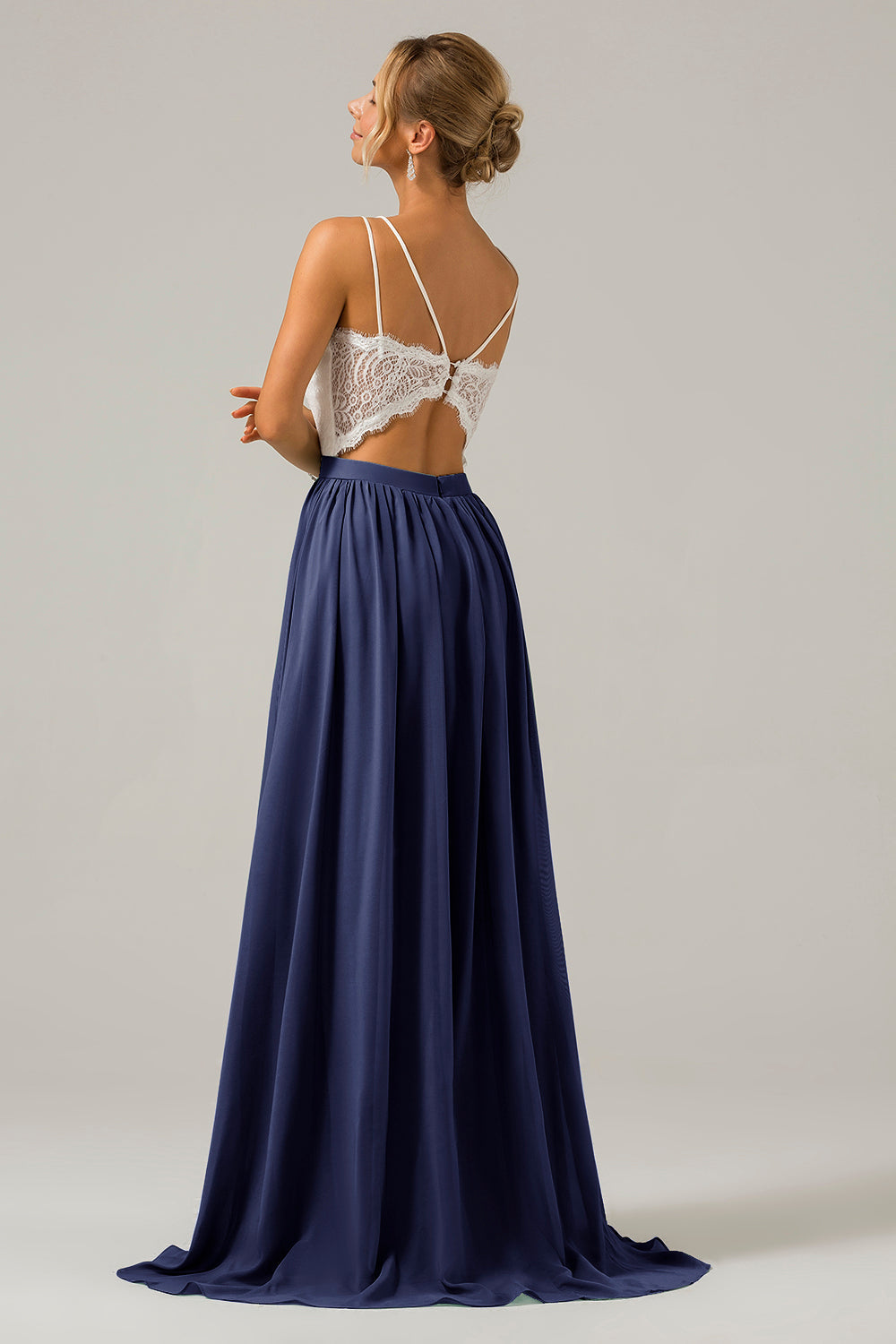 Robe longue de demoiselle d'honneur en mousseline de soie à dos ouvert, style bohème, couleur eucalyptus, avec dentelle